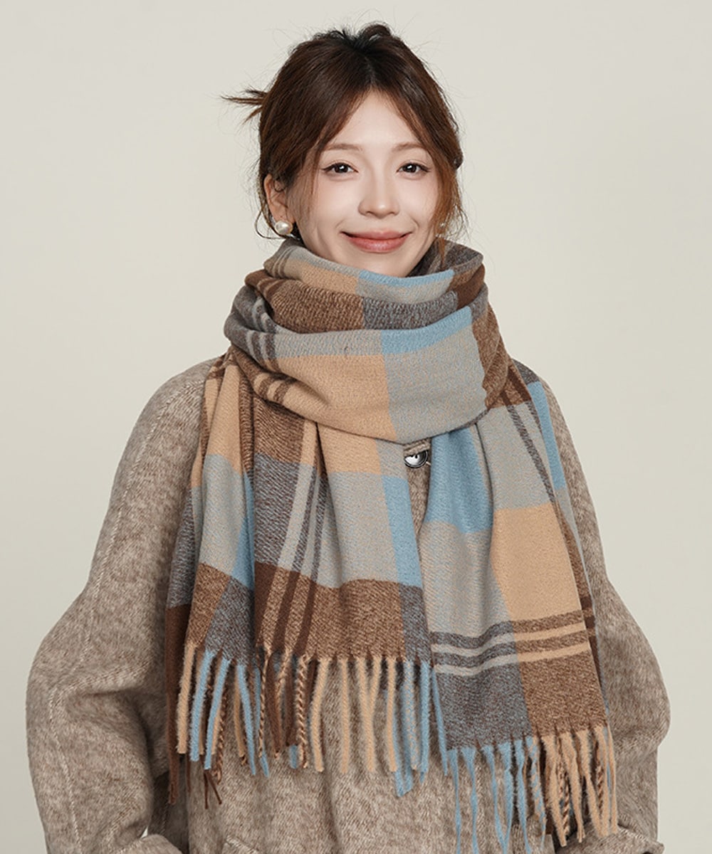 Theory セオリー チェック 大判 ストール マフラー 美品 希少 セオリーTheory コットンチェック大判ストール 青グレー (K