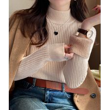 ニットトップス 裏起毛 ハイネック 厚手
