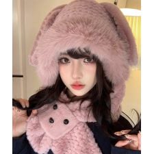 マフラー帽子うさぎ耳 ファー帽子ボア帽子