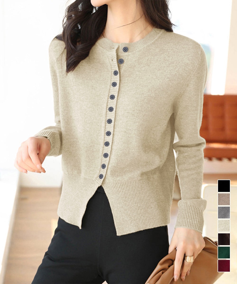 グレー ニットカーディガン 長袖 フロントボタン 予約]ゴールドボタンコンパクトニットカーディガン/グレー – Lumier