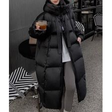 フード付きフェイクダウンコートレディース
