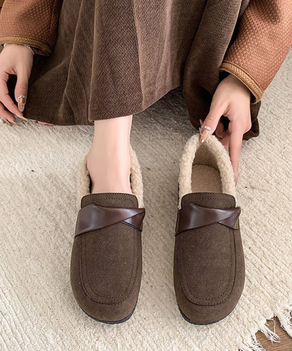 CAMINANDO ブラウンレザー ファー付きモカシン CAMINANDO ブラウンレザー ファー付きモカシン 靴
