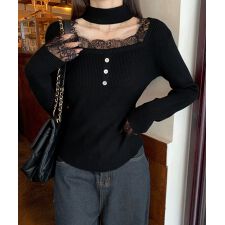 チョーカー風 リブニットトップス 韓国風