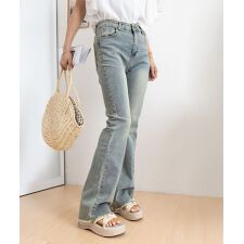 セミフレアデニムパンツ美脚フリンジパンツ