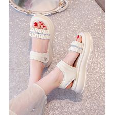 厚底サンダル レディースギャザーサンダル