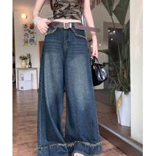 ハイウエスト デニムワイドパンツ 韓国風