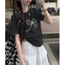 リボンプリントTシャツ レディース 半袖