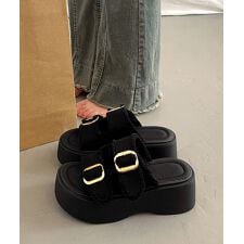 ダブルバックルサンダルデニム厚底サンダル