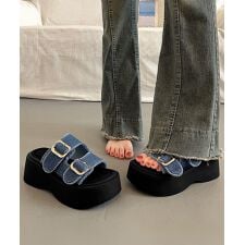ダブルバックルサンダルデニム厚底サンダル