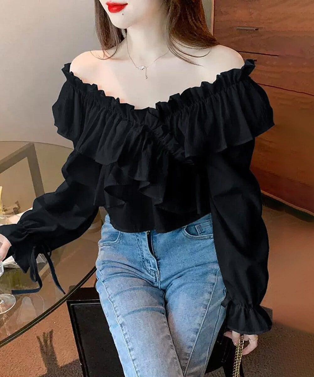 フリルブラウス オフショルブラウス 長袖