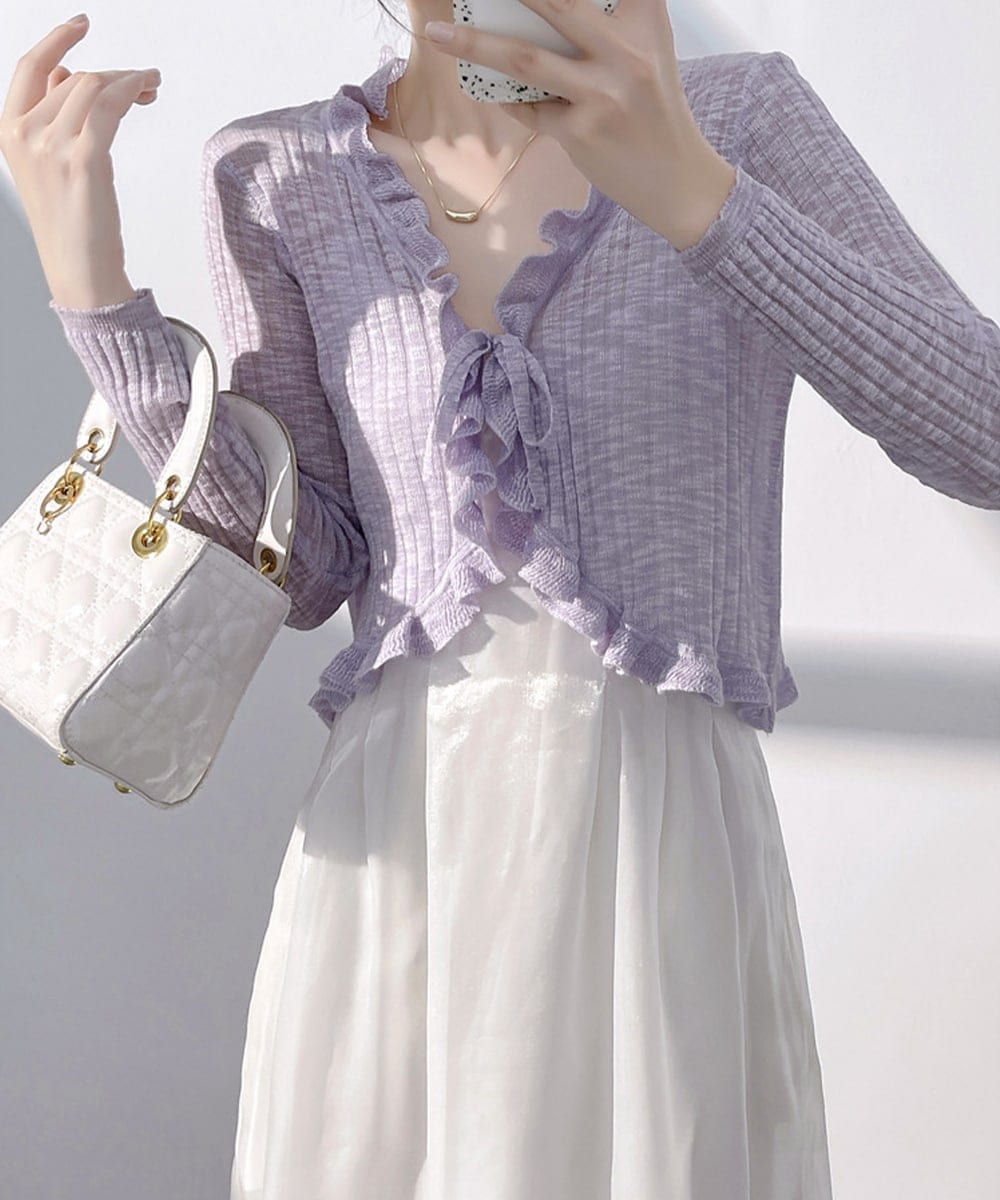 【美品】STONE カーディガンパープルブルーSサイズ 4色展開】「Backers」総柄 3Dニット カーディガン パープル