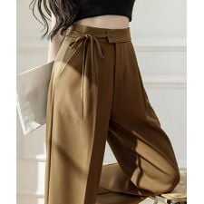 ストレートパンツ リボンスラックス 美脚
