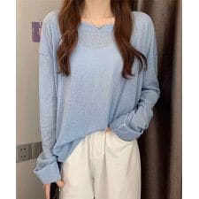 シアートップス重ね着クルーネックTシャツ