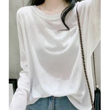 シアートップス重ね着クルーネックTシャツ