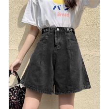 ウエスト調節可能デニムショートパンツ美脚