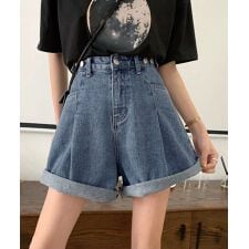 ウエスト調節可能デニムショートパンツ美脚