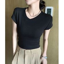 サイドギャザーtシャツ半袖トップス韓国風