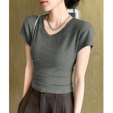 サイドギャザーtシャツ半袖トップス韓国風