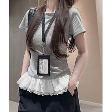 Tシャツ 裾レース切替 カットソー 夏服