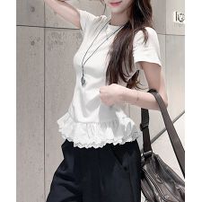 Tシャツ 裾レース切替 カットソー 夏服