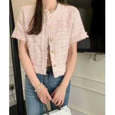 半袖ツイード風ジャケット レディース夏服