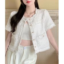 半袖ツイード風ジャケット レディース夏服
