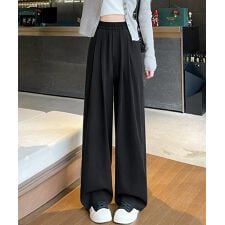美脚デニム風ワイドパンツタック入りパンツ