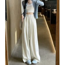 美脚デニム風ワイドパンツタック入りパンツ