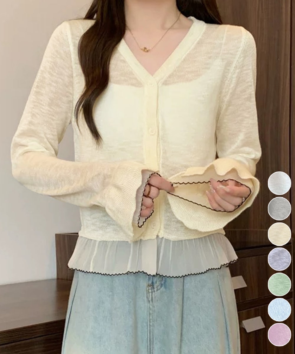 BPN イレヘム 裾 カーディガン レースアップデザインカーディガン[品番：IGAW0005897]｜axes