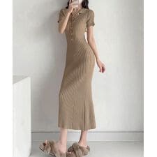 ポロニットワンピース 半袖 ロングワンピ