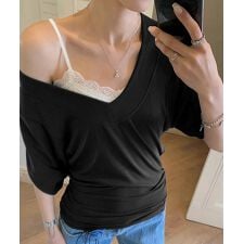 VネックTシャツ レースキャミソール単品