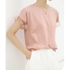 袖シアーTシャツチュール切替えカットソー