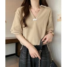 Vネックポロ襟カットソー レディース夏服