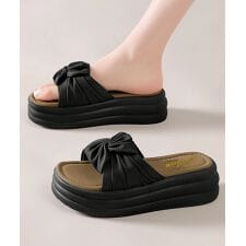 リボン厚底サンダル レディース 美脚夏靴