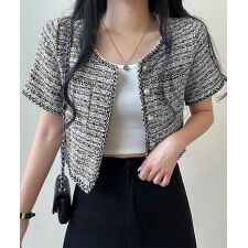 ツイード風ジャケットノーカラージャケット