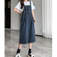 サロペット デニムワンピース 体型カバー