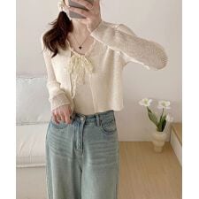 サマーニットカーディガン レースボウタイ