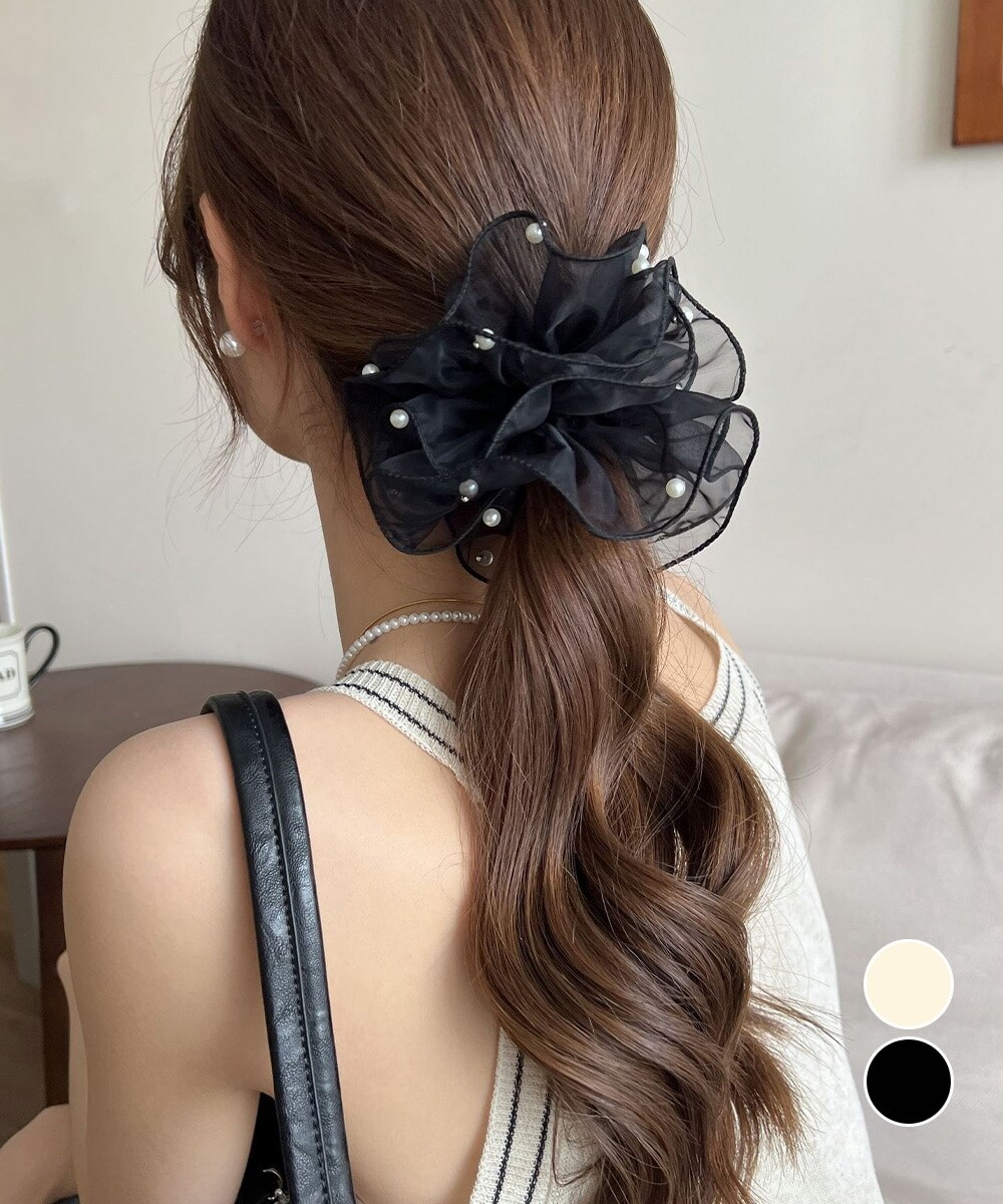 透け感シュシュ パール 韓国風 ヘアゴム | ミニミニストア