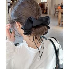 シュシュ サテンリボン ヘアゴム 無地
