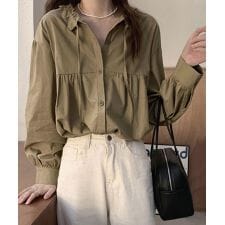 フリル衿ブラウス 長袖タックシャツ韓国風