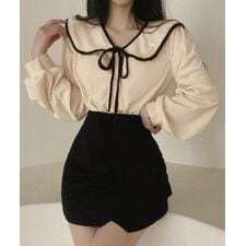 ビッグ襟ブラウス リボンタイブラウス長袖