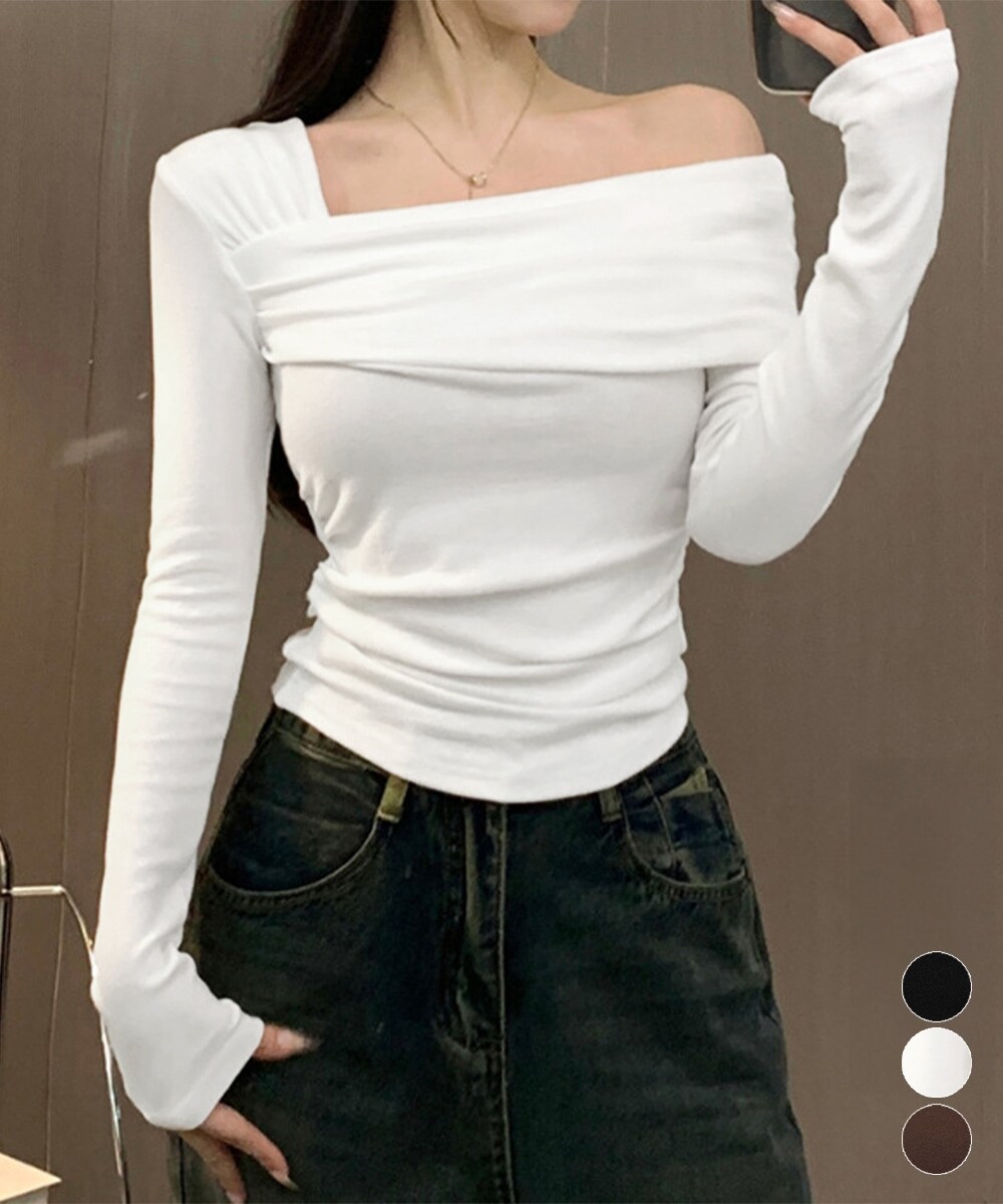 ワンオフショルダーTシャツ肩出しトップス | ミニミニストア
