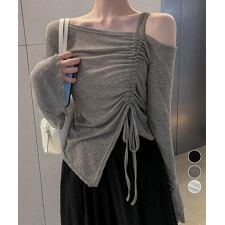 ミニミニストア(miniministore)のワンオフショルダーTシャツギャザー 長袖