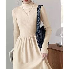 ミドル丈ニットワンピースハイネックワンピ