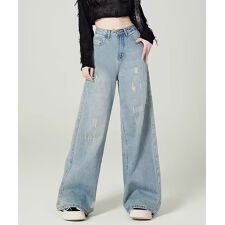 ダメージデニムパンツ ワイドレッグデニム