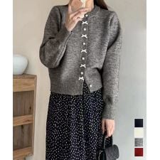 ミニミニストア(miniministore)のリボンニットカーディガンパールボタン無地
