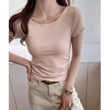 リブTシャツ 異素材切り替えカットソー