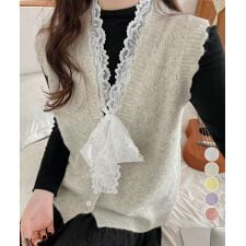 ミニミニストア(miniministore)のニットベストネックラインレースニットジレ