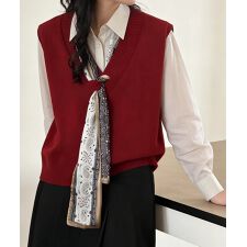 Vネックニットベストスカーフ付き 韓国風