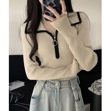 ニットトップス ファスナー付き 無地